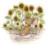 Anillustration Ansichtkaart Zonnebloemen met muisje