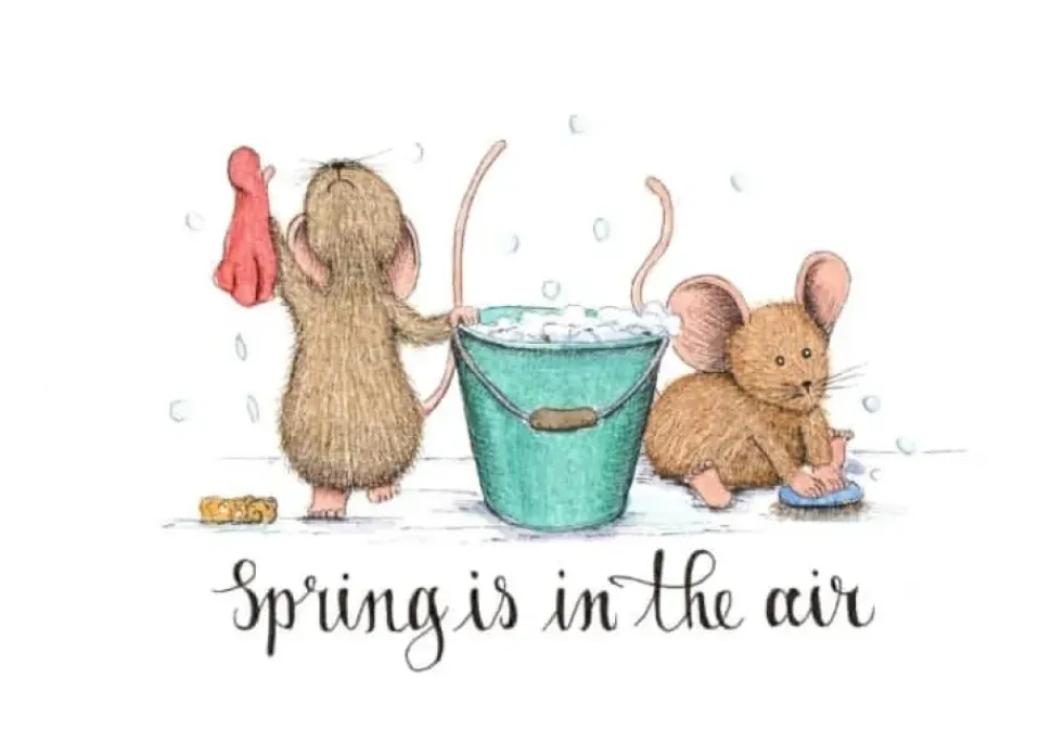Anillustration Ansichtkaart Poetsmuisjes voorjaar