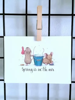 Anillustration Ansichtkaart Poetsmuisjes voorjaar