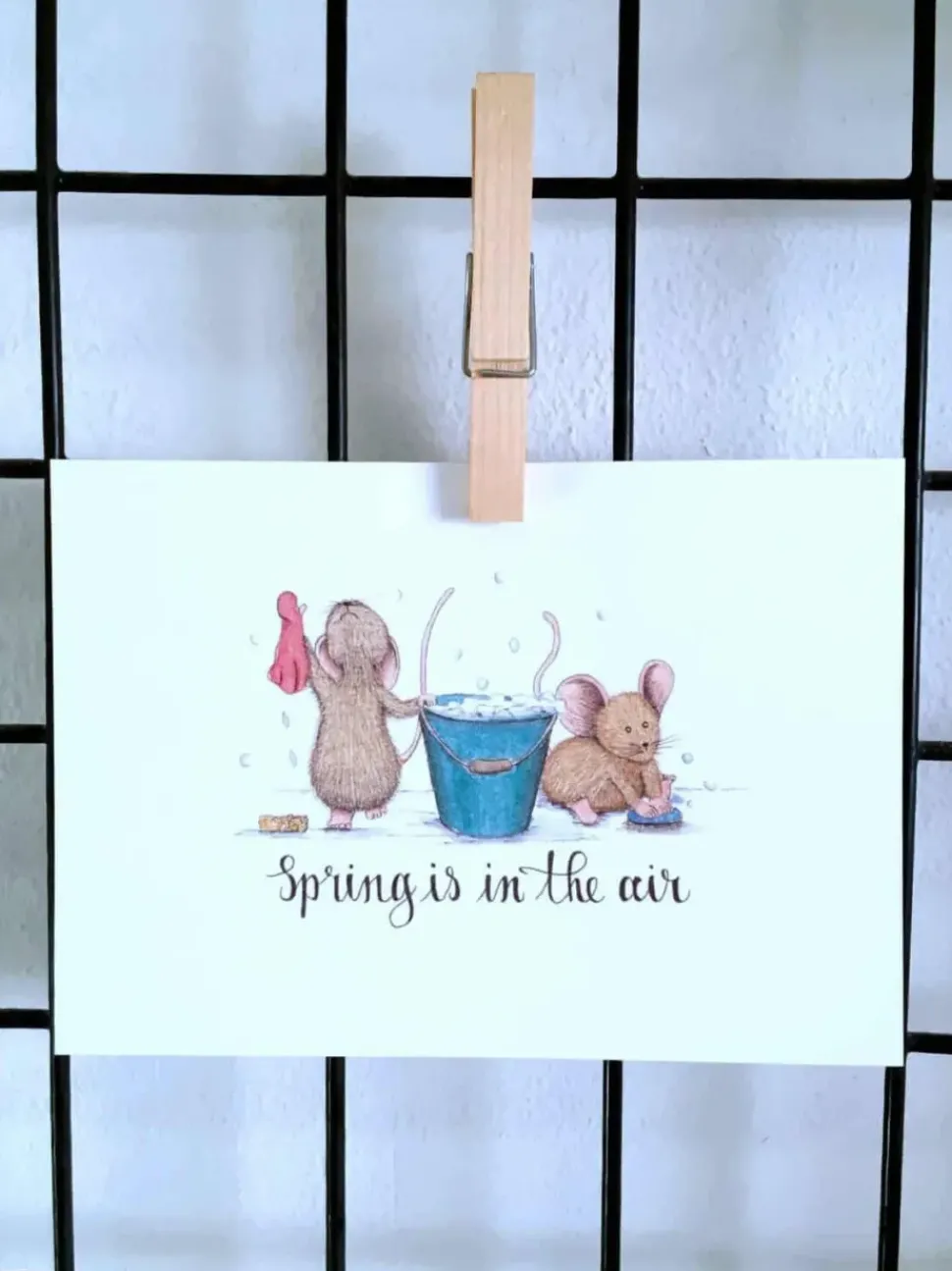 Anillustration Ansichtkaart Poetsmuisjes voorjaar