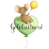 Anillustration Ansichtkaart Muis zittend op ballon
