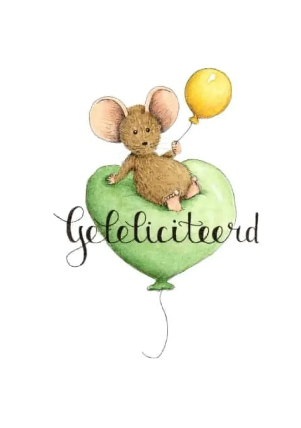 Anillustration Ansichtkaart Muis zittend op ballon