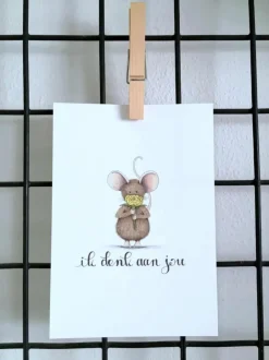 Anillustration Ansichtkaart Muis ik denk aan jou