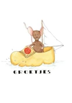 Anillustration Ansichtkaart Muis zeilen in klomp