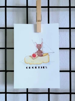Anillustration Ansichtkaart Muis zeilen in klomp