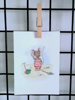 Anillustration Ansichtkaart Muisje bellen met schelp