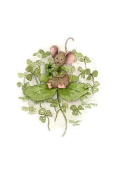 Anillustration Ansichtkaart Muis op/met klavertje vier