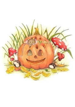 Anillustration Ansichtkaart Muisje in pompoen