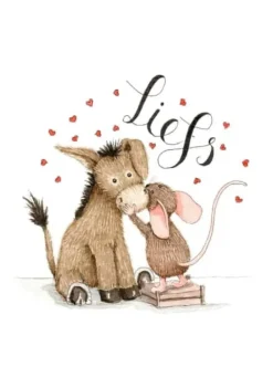 Anillustration Ansichtkaart Ezel & muis liefs met hartjes