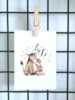 Anillustration Ansichtkaart Ezel & muis liefs met hartjes