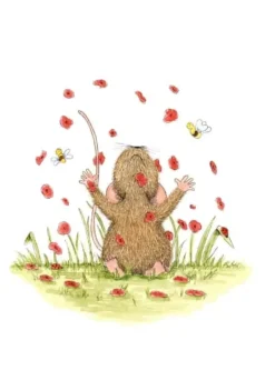 Anillustration Ansichtkaart Muisjes met bloemen in de lucht