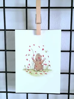 Anillustration Ansichtkaart Muisjes met bloemen in de lucht