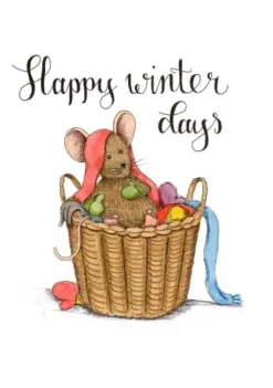 Anillustration Ansichtkaart Muisje in mand winterkleding