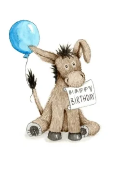 Anillustration Ansichtkaart Gefeliciteerd met ezel en ballon