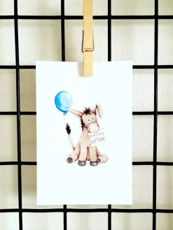 Anillustration Ansichtkaart Gefeliciteerd met ezel en ballon