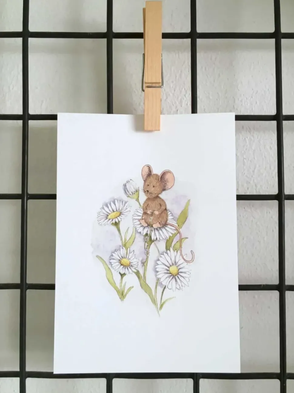 Anillustration Ansichtkaart Muisje op Madeliefjes