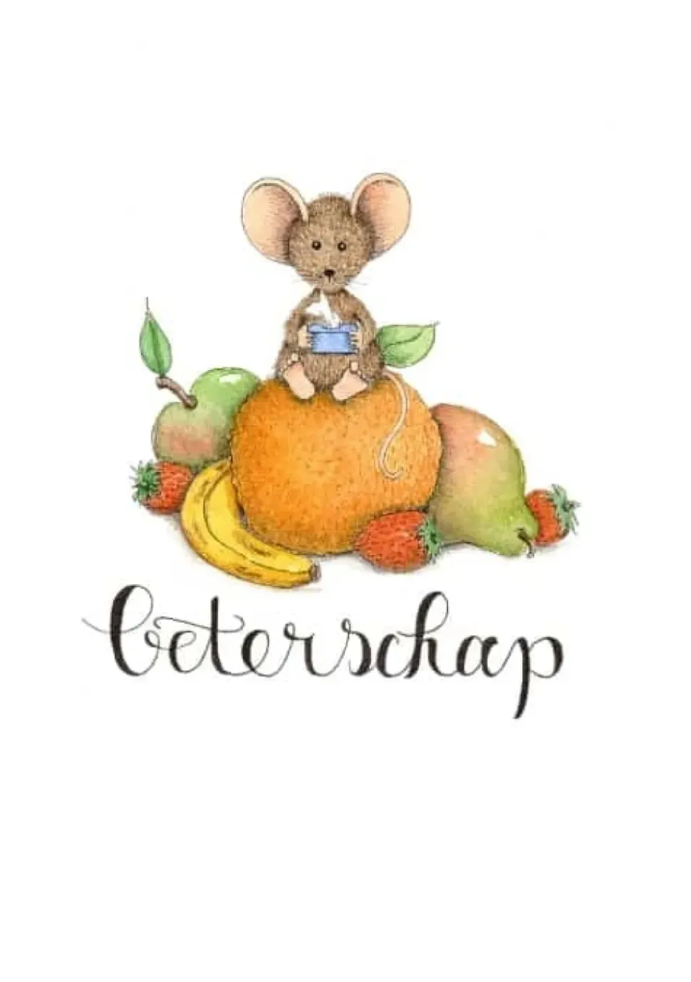 Anillustration Ansichtkaart Beterschap muis op fruit