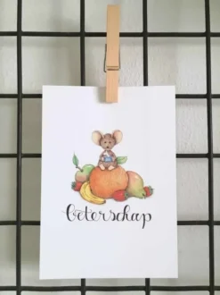 Anillustration Ansichtkaart Beterschap muis op fruit