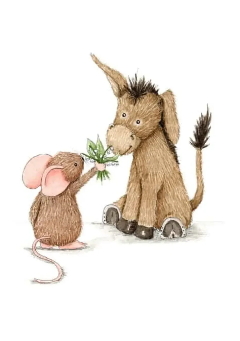 Anillustration Ansichtkaart Ezel & muis lelietje van dalen