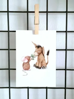 Anillustration Ansichtkaart Ezel & muis lelietje van dalen