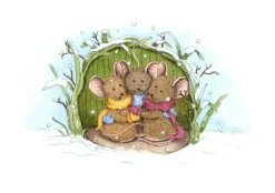 Anillustration Ansichtkaart Muisjes schuilen voor sneeuw