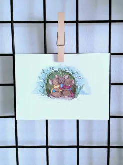 Anillustration Ansichtkaart Muisjes schuilen voor sneeuw
