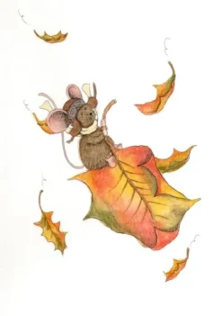 Anillustration Ansichtkaart Pilootmuis op herfstblad