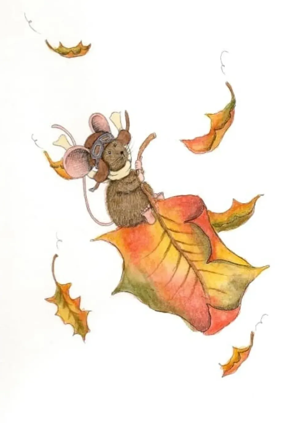 Anillustration Ansichtkaart Pilootmuis op herfstblad