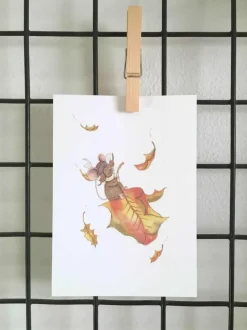 Anillustration Ansichtkaart Pilootmuis op herfstblad