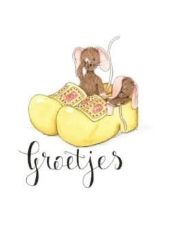 Anillustration Ansichtkaart Slapende muisjes in klompen