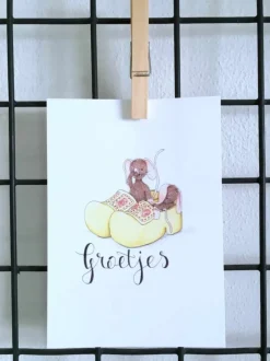 Anillustration Ansichtkaart Slapende muisjes in klompen