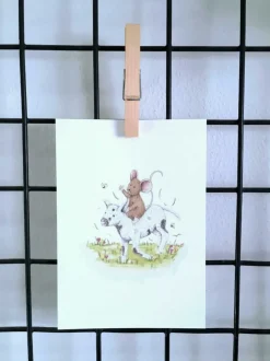 Anillustration Ansichtkaart Muisje zit op lammetje