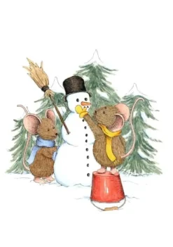 Anillustration Ansichtkaart Muisjes maken sneeuwpop