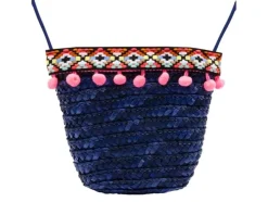 BB Klostermann Schoudertas met Roze Pompons Blauw