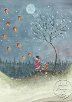 Bijdehansje Postkaart Girl with lampions