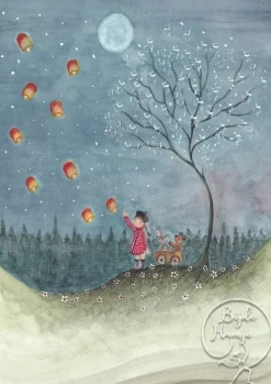 Bijdehansje Postkaart Girl with lampions