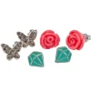 Boutique Rose Studded Earrings, 3 Sets