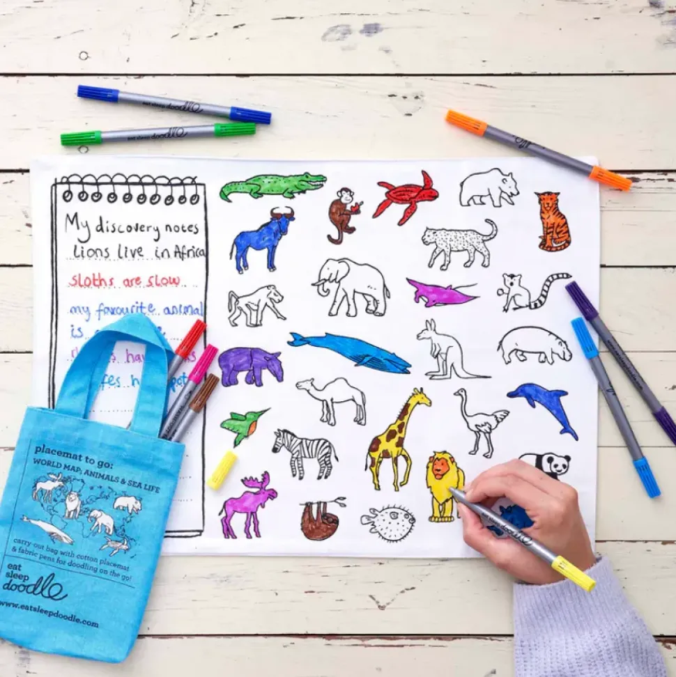 eat sleep doodle Placemat to go World Map