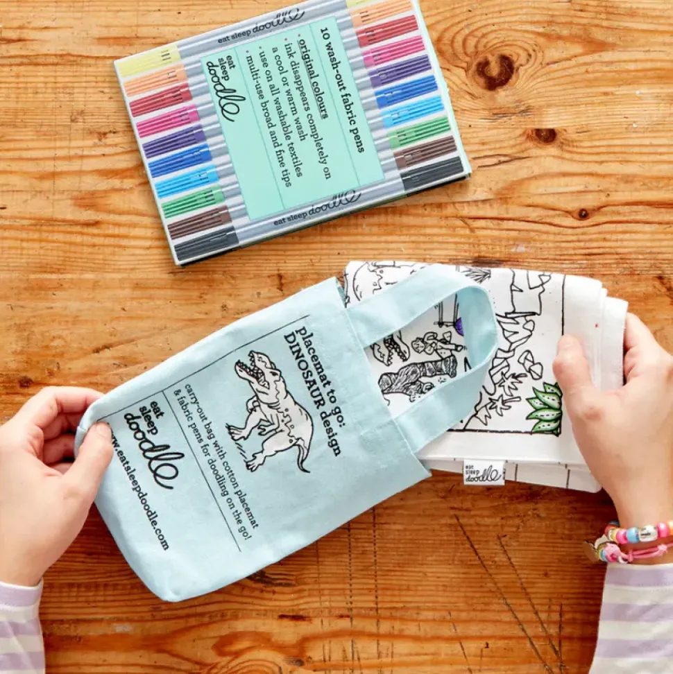 eat sleep doodle Placemat to go Dino