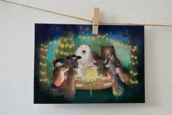 Lotte Drouen Ansichtkaart Kerstkaart Kijken naar Vuurwerk