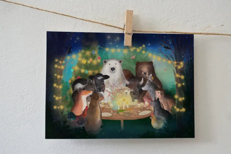 Lotte Drouen Ansichtkaart Kerstkaart Kijken naar Vuurwerk