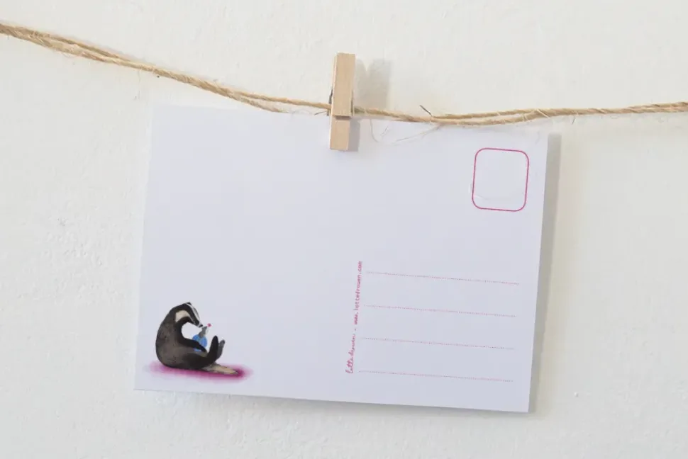 Lotte Drouen Ansichtkaart Roodborstje met bloemen