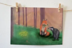 Lotte Drouen Wenskaart Liefde tussen Vos en Das