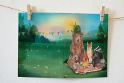 Lotte Drouen Wenskaart Picknicken met Bosdieren