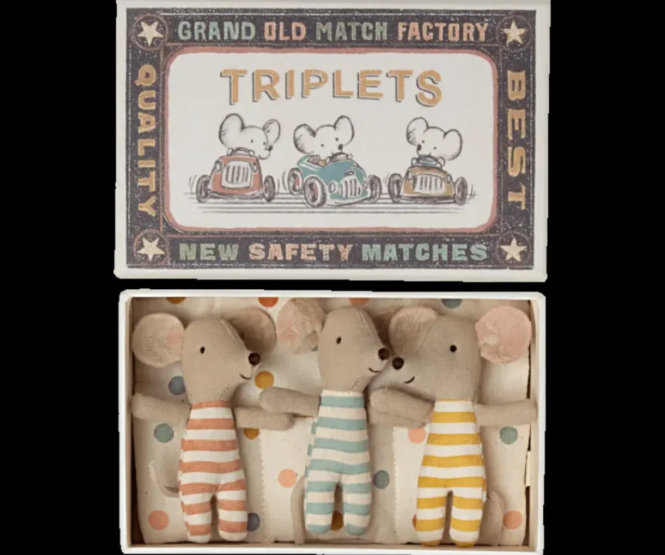 Maileg Drieling Baby Muis in een Luciferdoosje