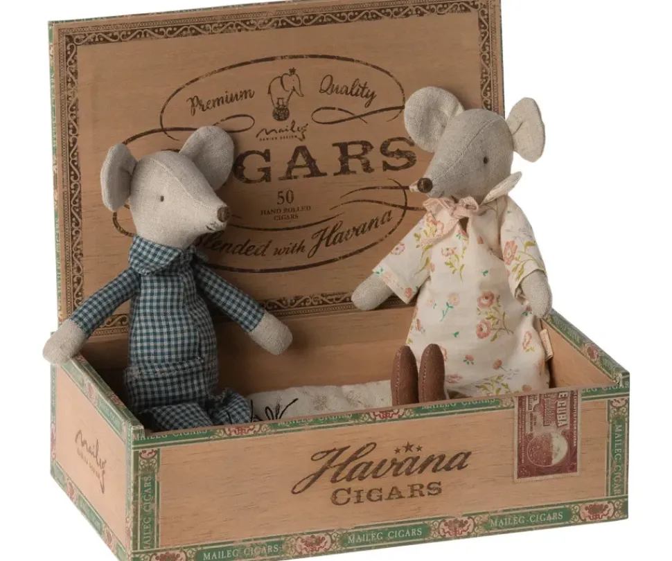 Maileg Knuffelmuis Opa en Oma in Cigarbox 17cm