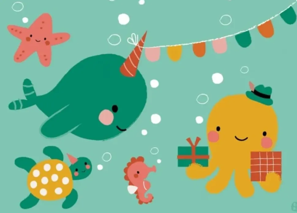 Postkaart Party in the water