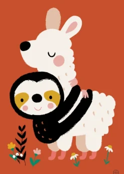 Postkaart Sloth alpaca hug