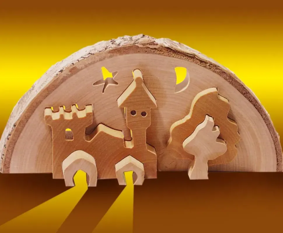 Theelichthouder 3D Slot Kerst Hout