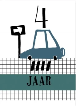 Wenskaart 4 jaar Auto